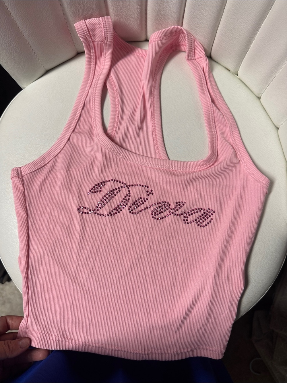 Pink Ribbed Racerback Tank Top with 'Diva' Crystal Detail